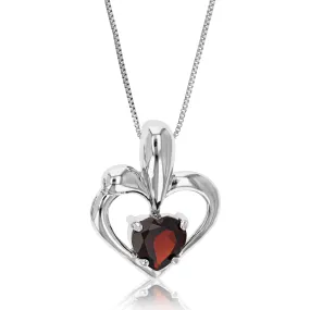 0.90 cttw Garnet Pendant 6MM Heart Shape.925 Sterling Silver With Chain