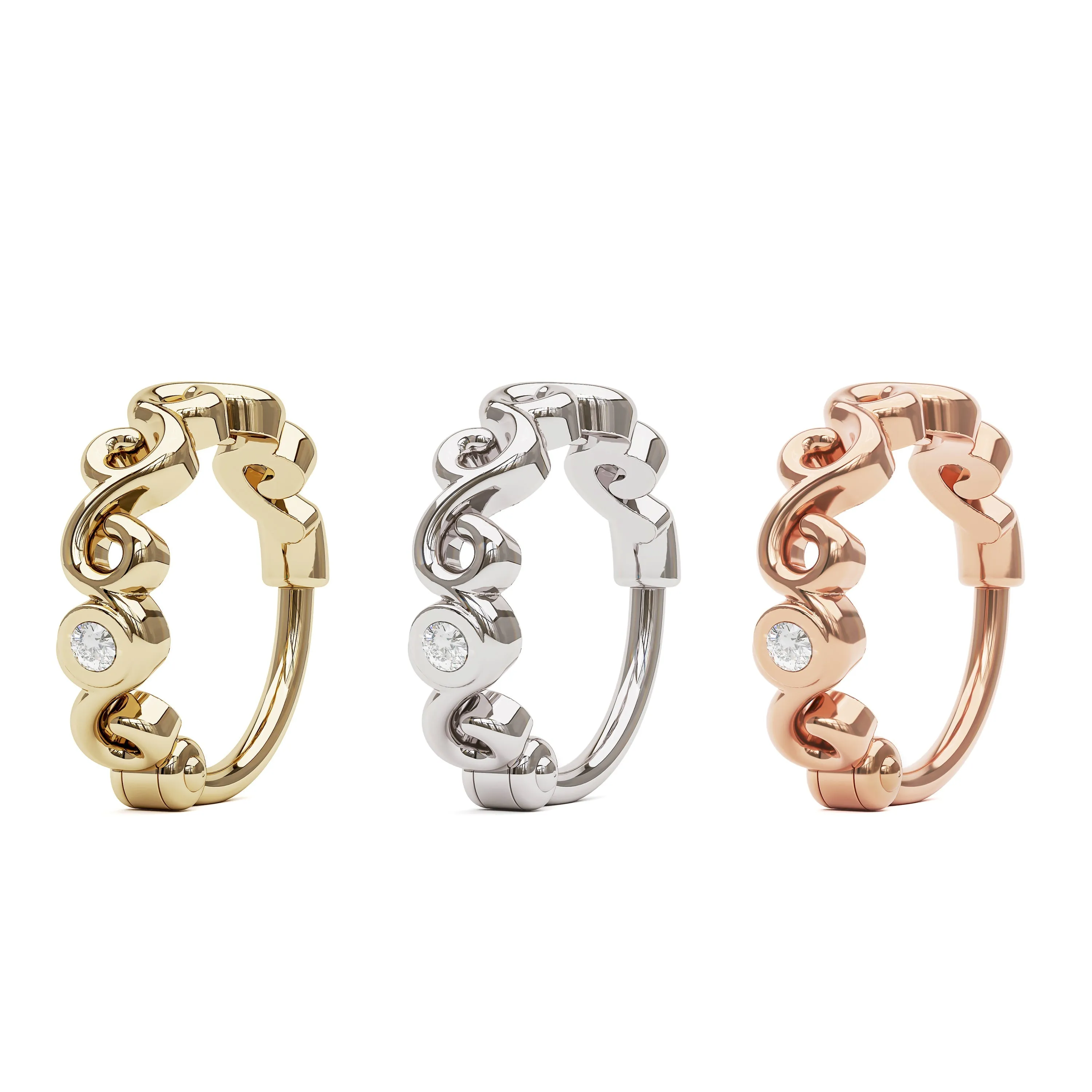 14K Gold Diamond Swirl Tragus Hoop