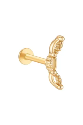 14K Solid Gold Curved Stick Helix Cartilage Internally Threaded Flat Back Earring Labret Stud