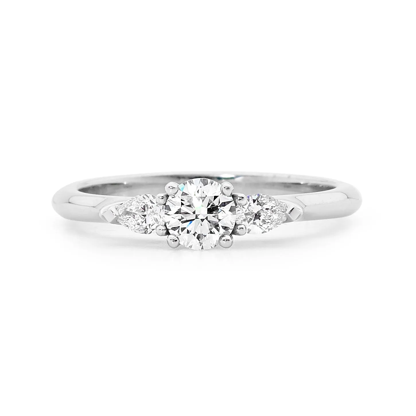 18ct White Gold Delicate Round and Pear Cut Diamond Ring