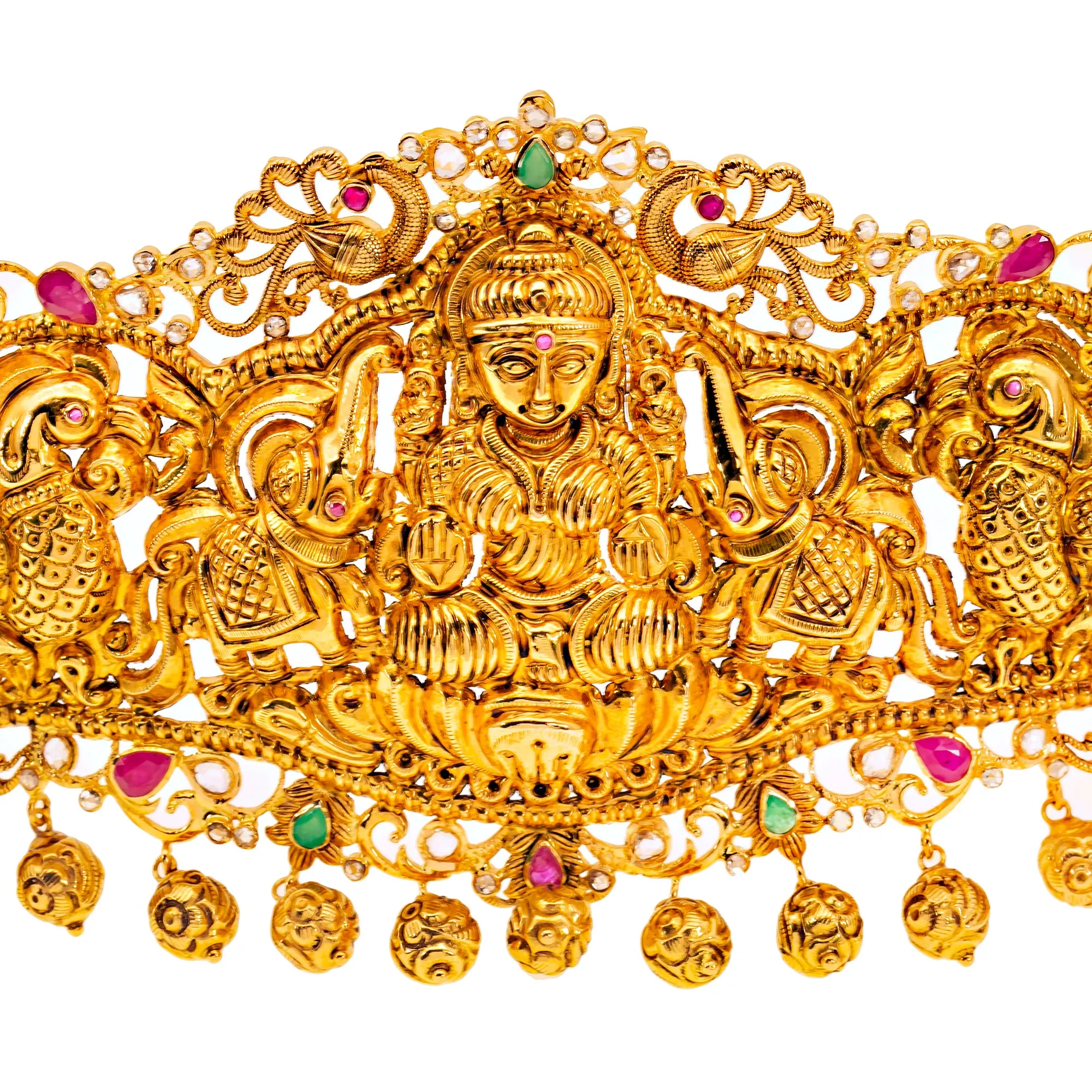 22K Yellow Gold & Gemstone Laxmi Vaddanam Belt (214.9gm)