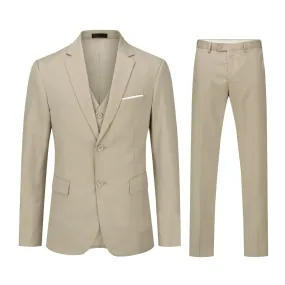 3-Piece Notched Lapel Casual Suit Beige