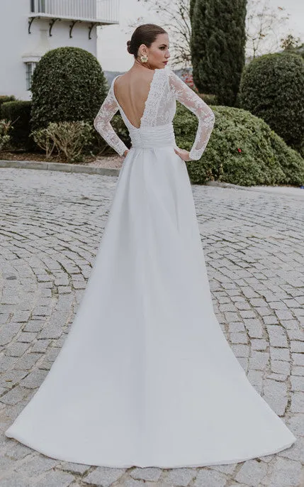 A-Line V-neck Simple Chiffon Beach Wedding Dress With Illusion Back And Chapel Train-716715