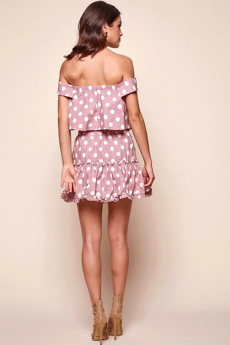 Alexi Polka Dot Mini Skirt Blush Pink