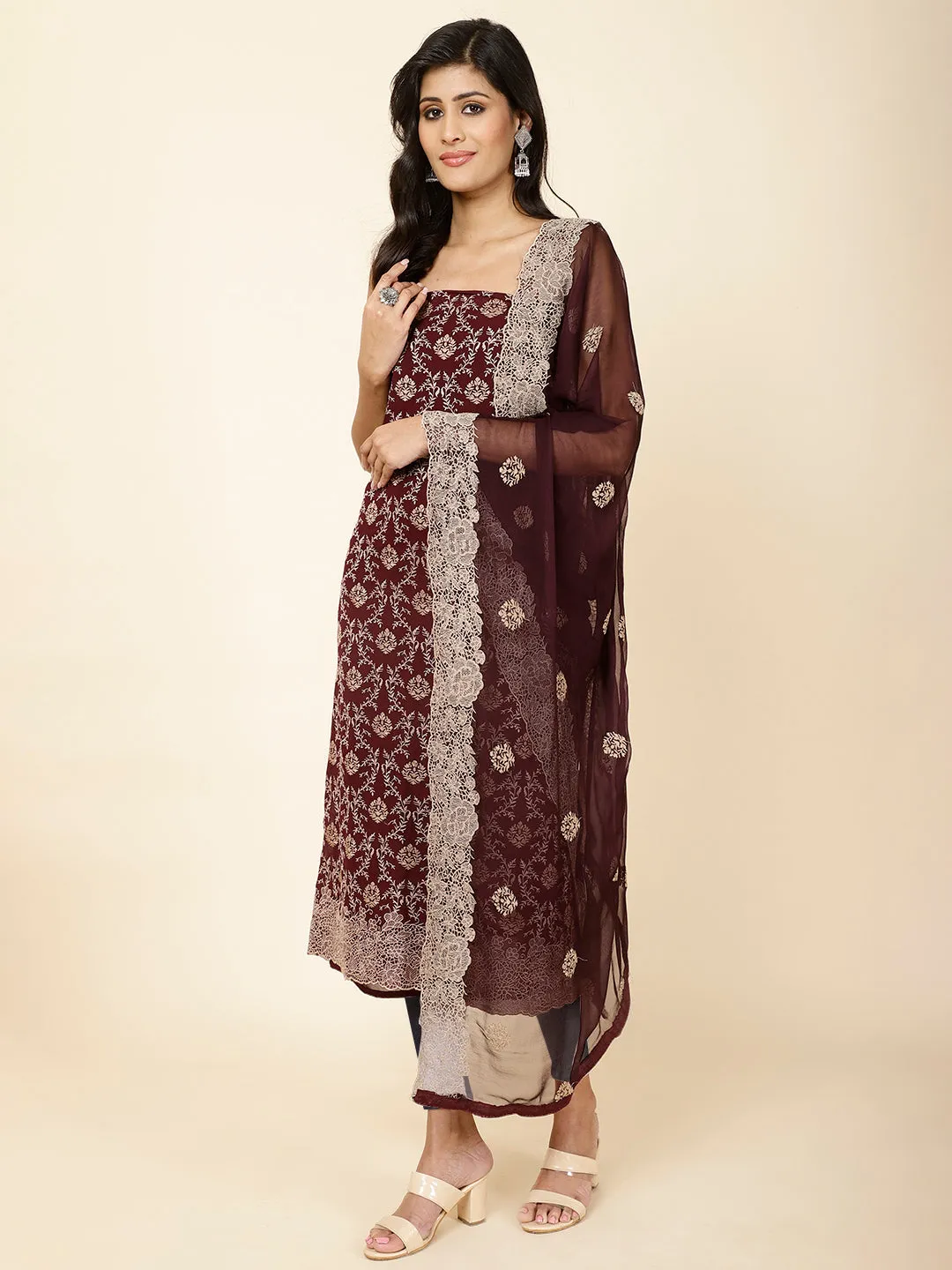 All Over Embroidery Georgette Unstitched Suit Piece With Dupatta