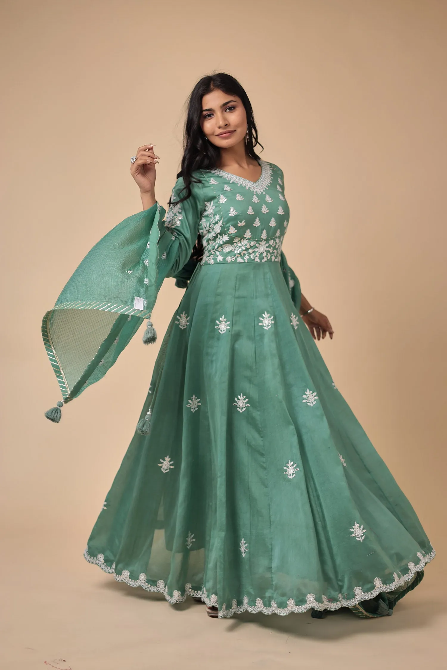 Anarkali Chanderi Silk Suit with Embroidered work