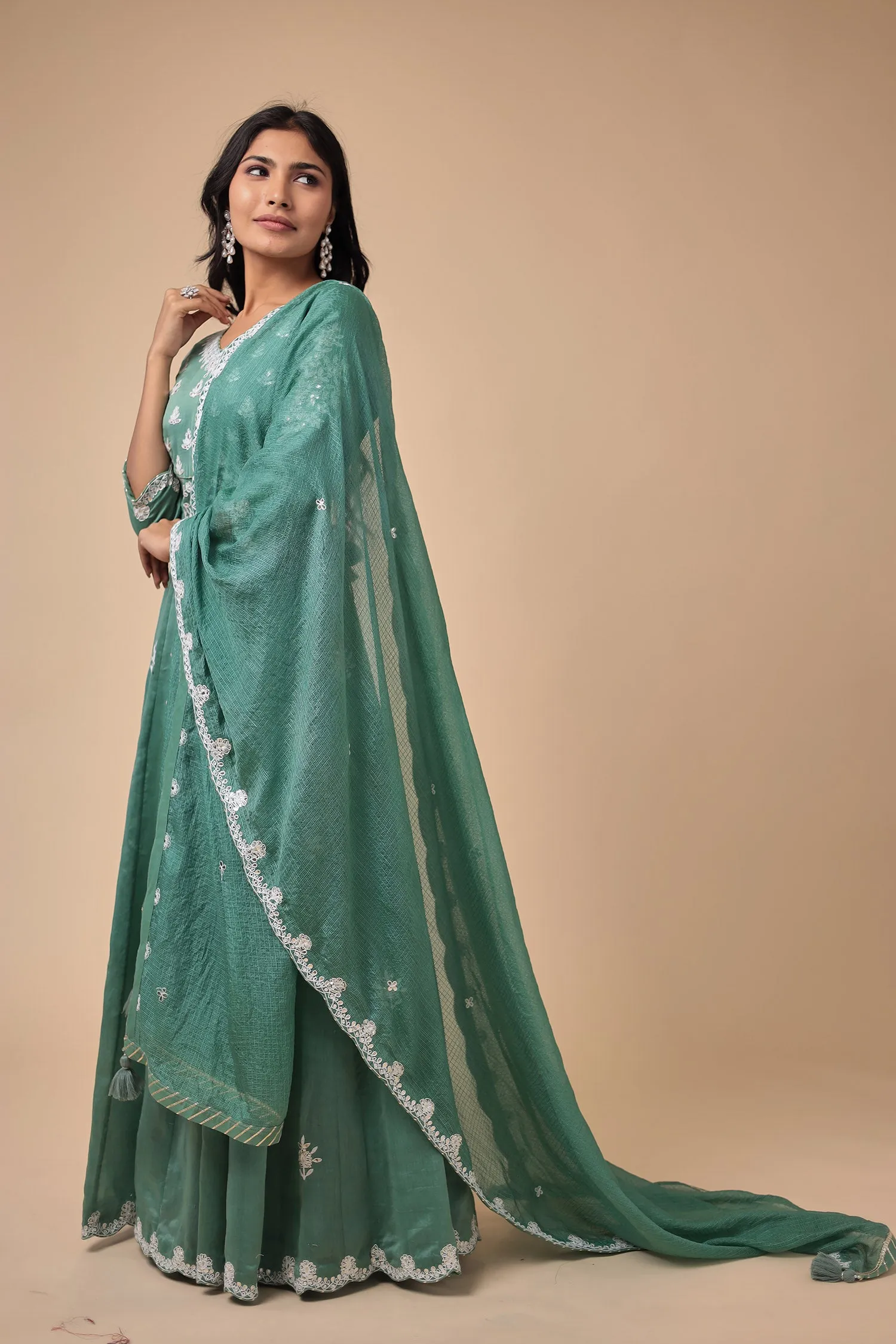 Anarkali Chanderi Silk Suit with Embroidered work