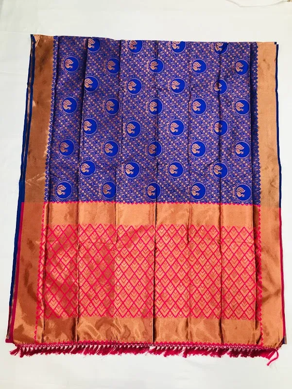 Appealing Blue Color Peacock Design With Art Silk Saree And Contrast Rich Pallu