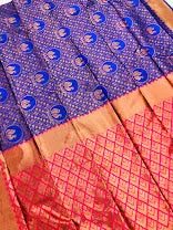 Appealing Blue Color Peacock Design With Art Silk Saree And Contrast Rich Pallu