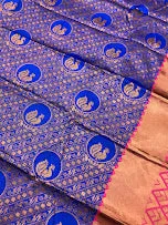 Appealing Blue Color Peacock Design With Art Silk Saree And Contrast Rich Pallu