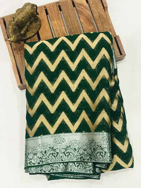 Appealing Green Colored Georgette Printed Work Saree For Women