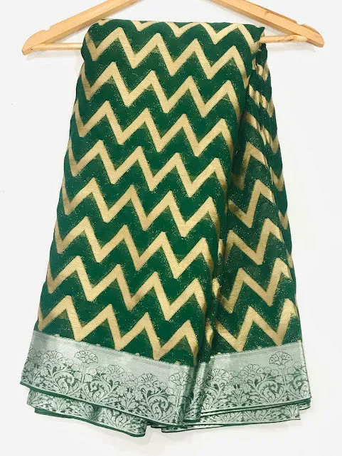 Appealing Green Colored Georgette Printed Work Saree For Women