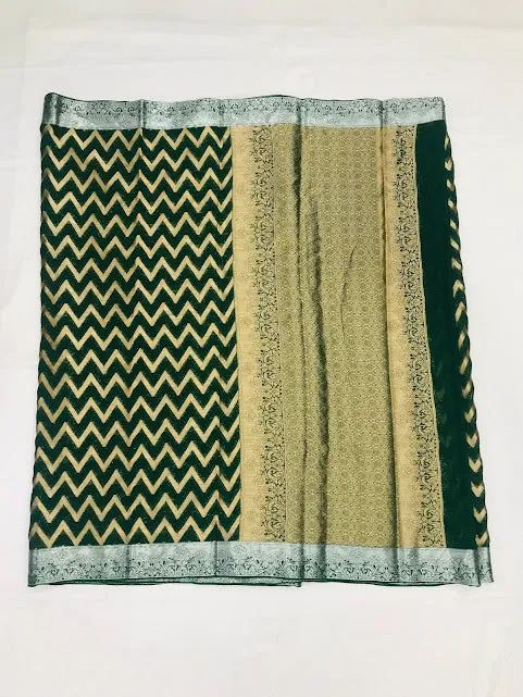 Appealing Green Colored Georgette Printed Work Saree For Women