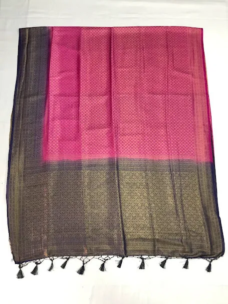 Appealing Pink Color Soft Silk Saree And Contrast Pallu With Fancy Tassels