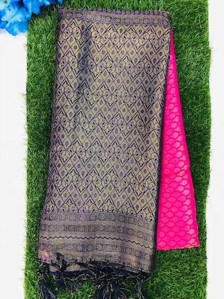 Appealing Pink Color Soft Silk Saree And Contrast Pallu With Fancy Tassels