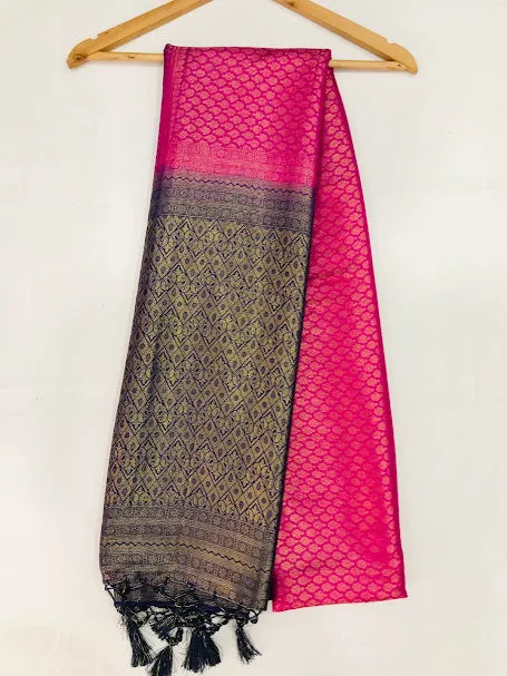 Appealing Pink Color Soft Silk Saree And Contrast Pallu With Fancy Tassels