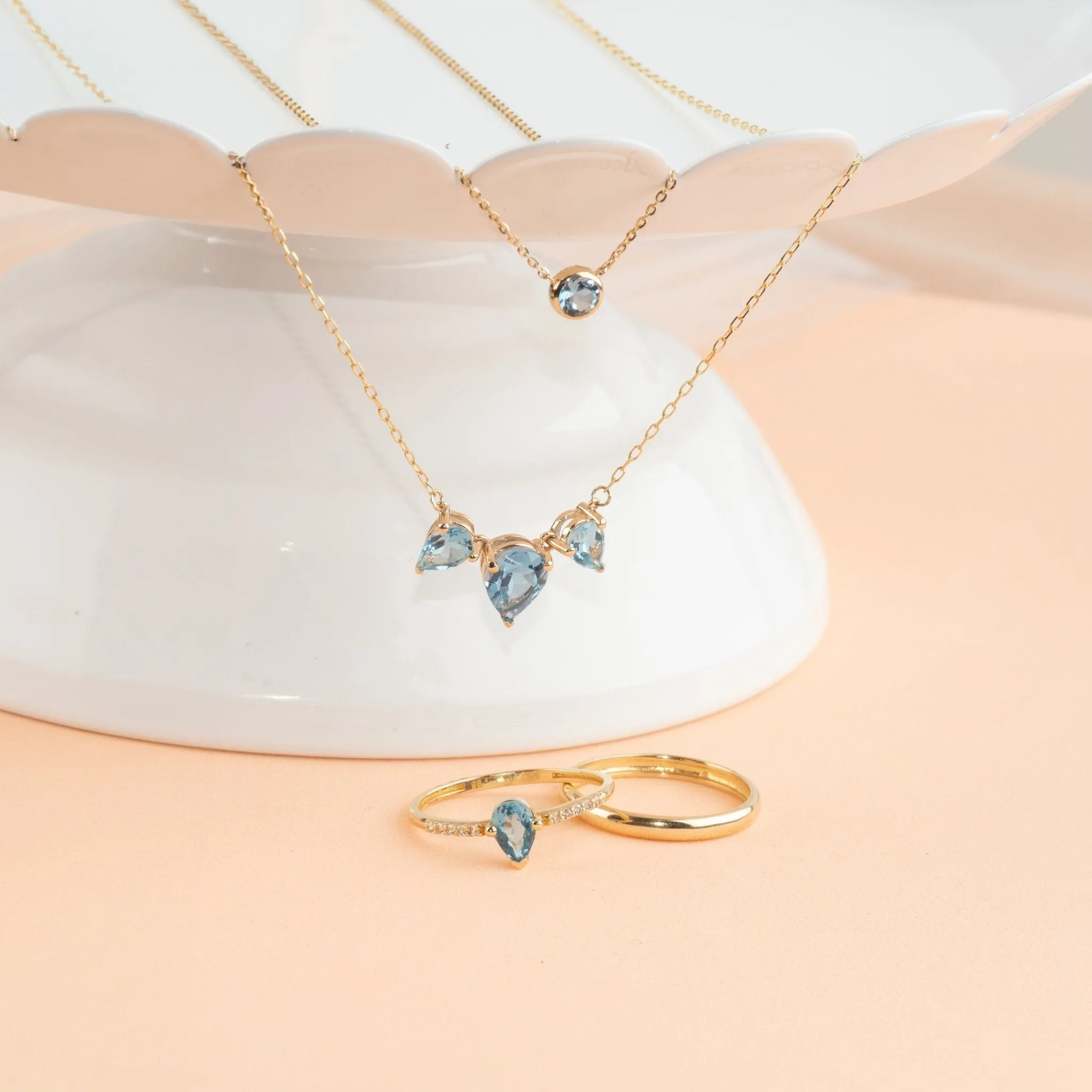 Aquamarine Station Necklace Station Necklace Bezel Set in 14k Gold