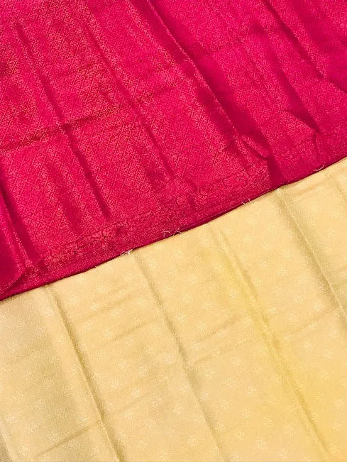 Attractive Cream Color Soft Silk Saree With Flower Motifs And Contrast Pallu With Fancy Tassels