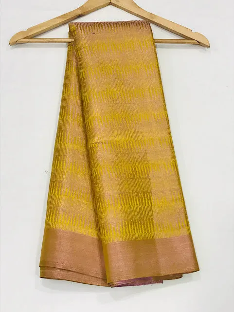 Attractive Yellow Color Contrast Border Art Silk Sarees For Women