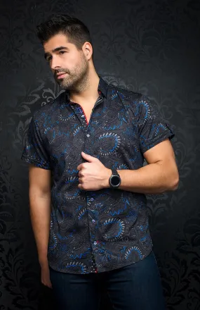 Au Noir Short Sleeve Stretch Shirt | Espinoza Black Blue