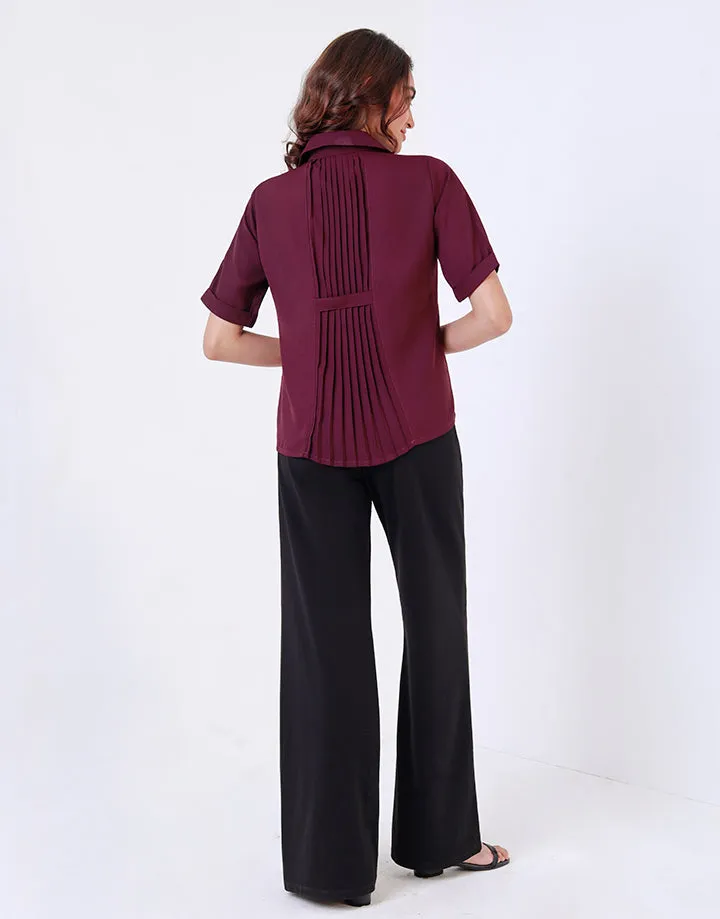 Back Pleated Blouse with Short Sleeves