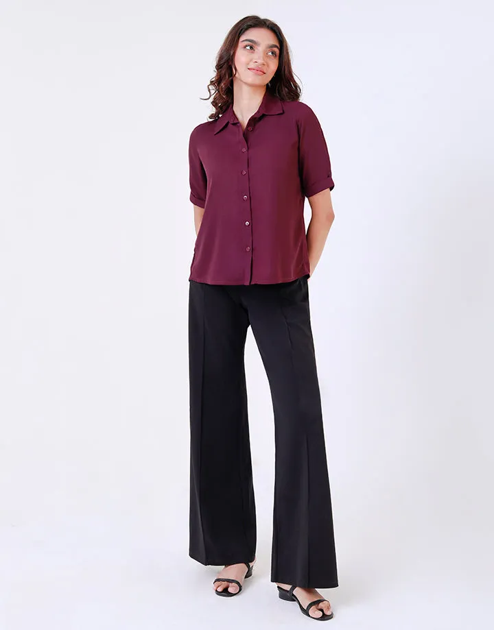 Back Pleated Blouse with Short Sleeves