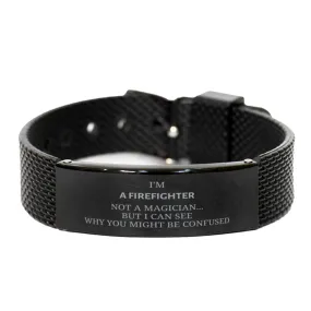 Badass Firefighter Gifts, I'm Firefighter not a magician, Sarcastic Black Shark Mesh Bracelet for Firefighter Birthday Christmas for  Men, Women, Friends, Coworkers