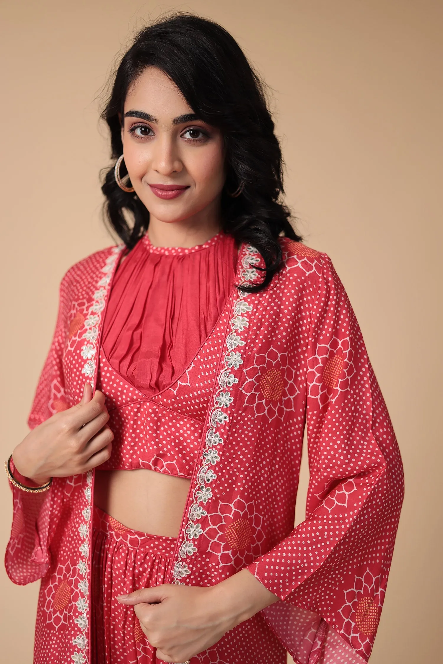 Bandhej Silk Blend Indowestern with Embroidered work