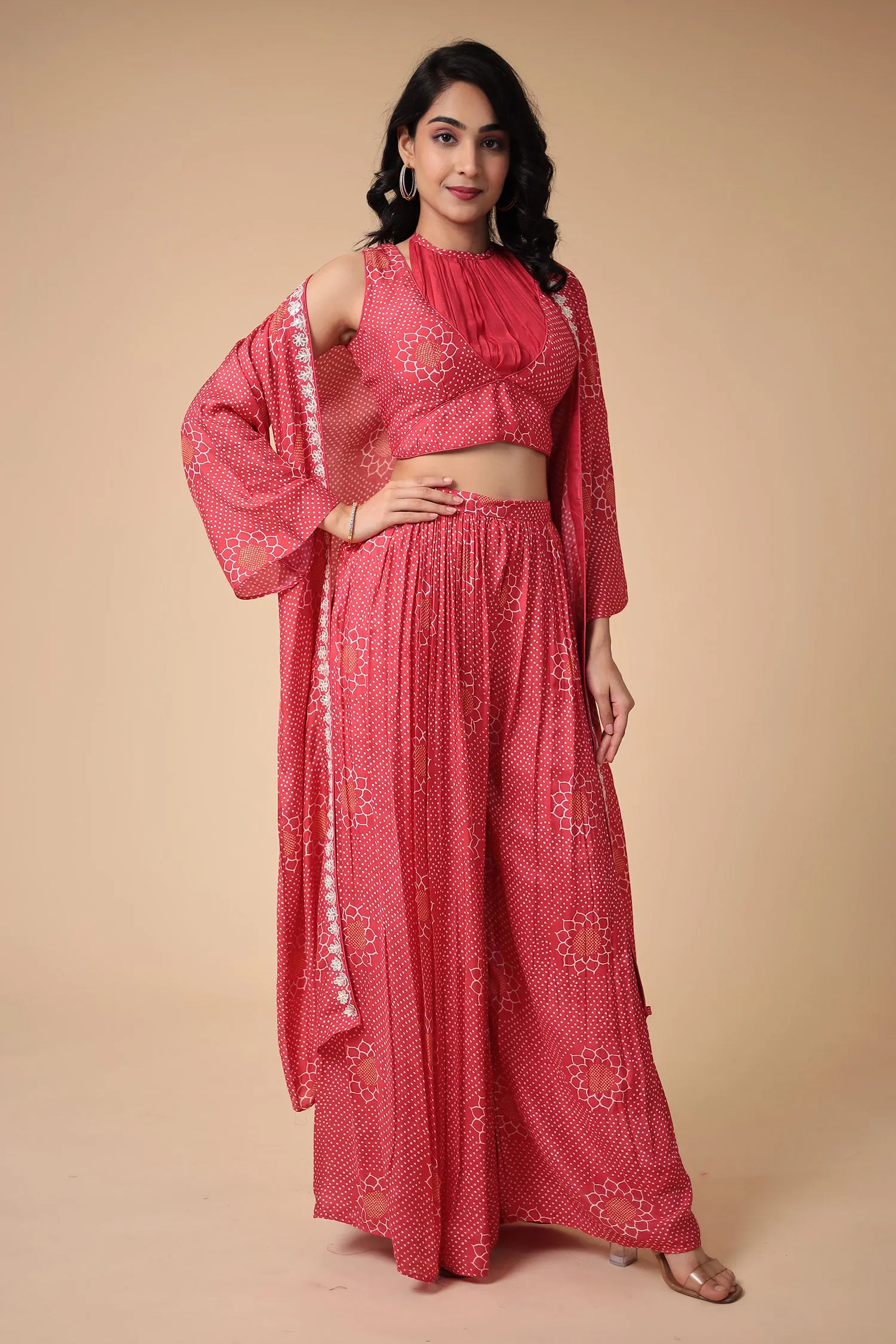 Bandhej Silk Blend Indowestern with Embroidered work