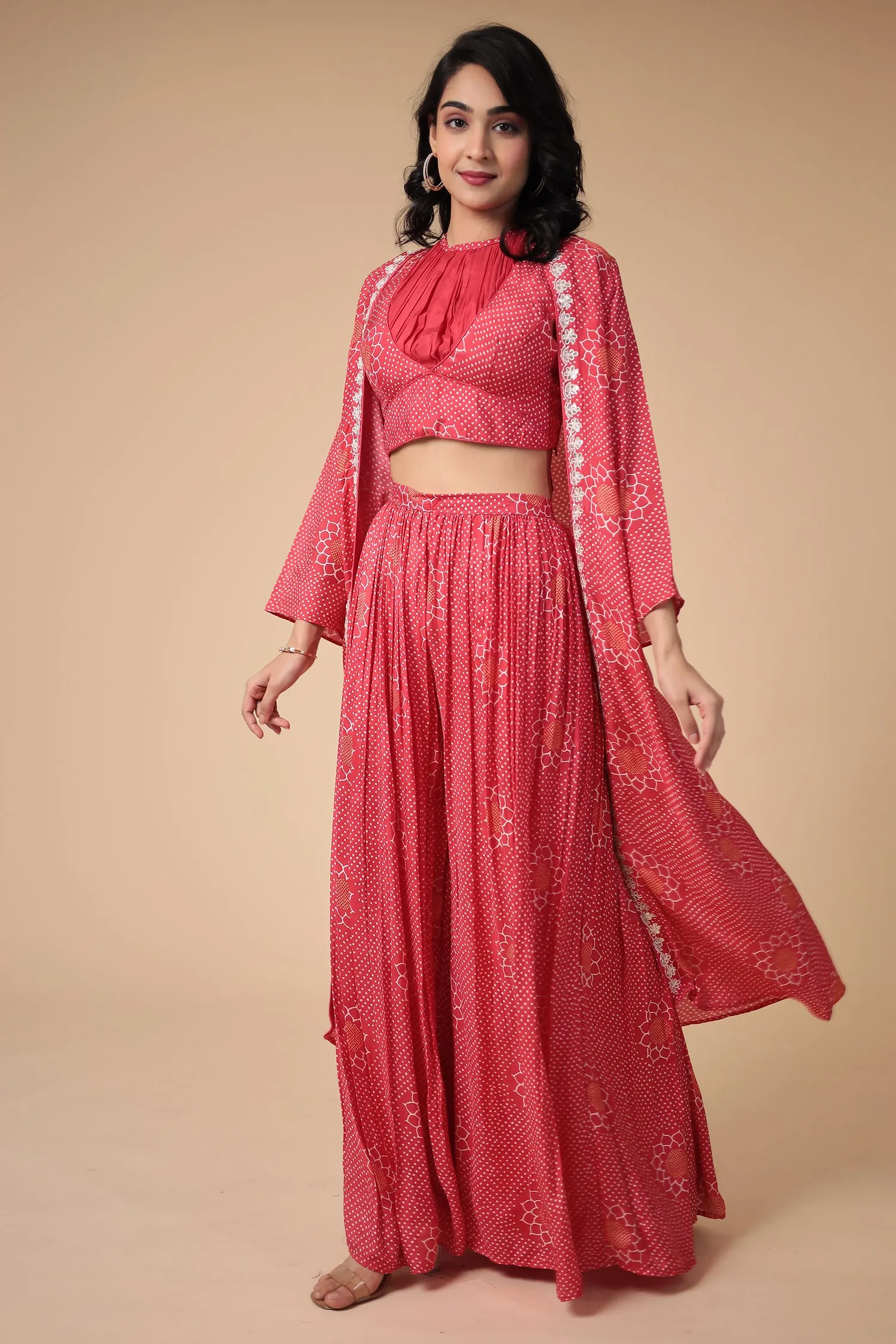 Bandhej Silk Blend Indowestern with Embroidered work