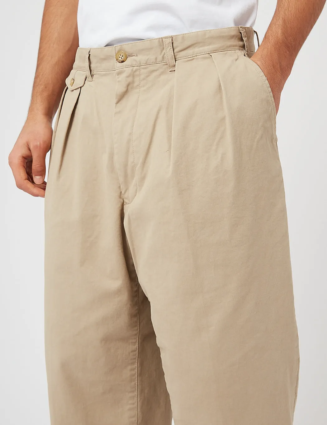 Beams Plus 2 Pleat Twill Trousers - Khaki