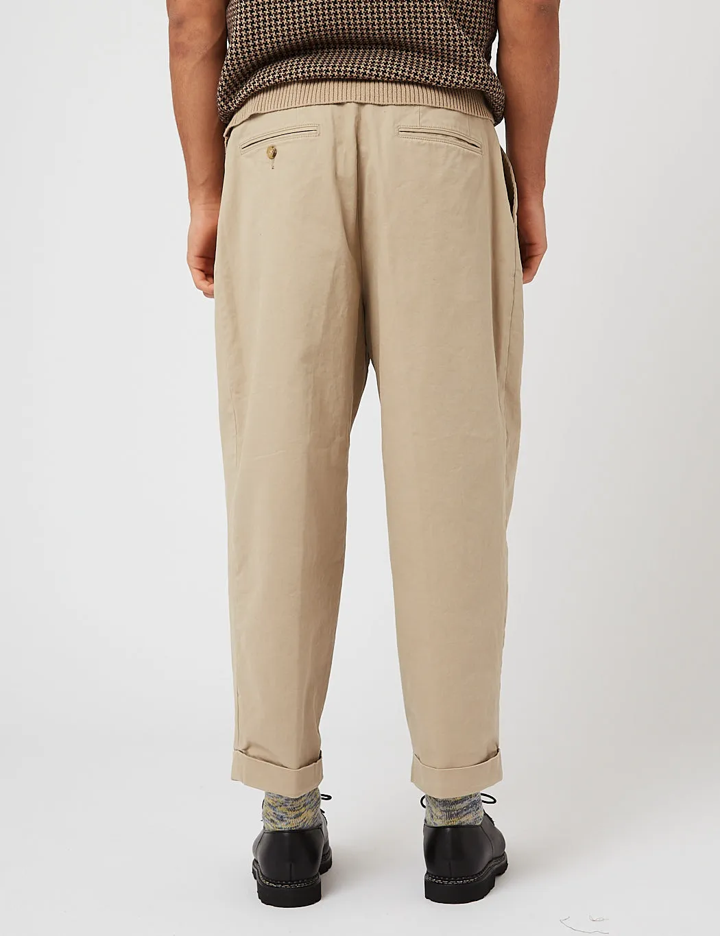 Beams Plus 2 Pleat Twill Trousers - Khaki