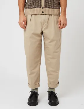 Beams Plus 2 Pleat Twill Trousers - Khaki