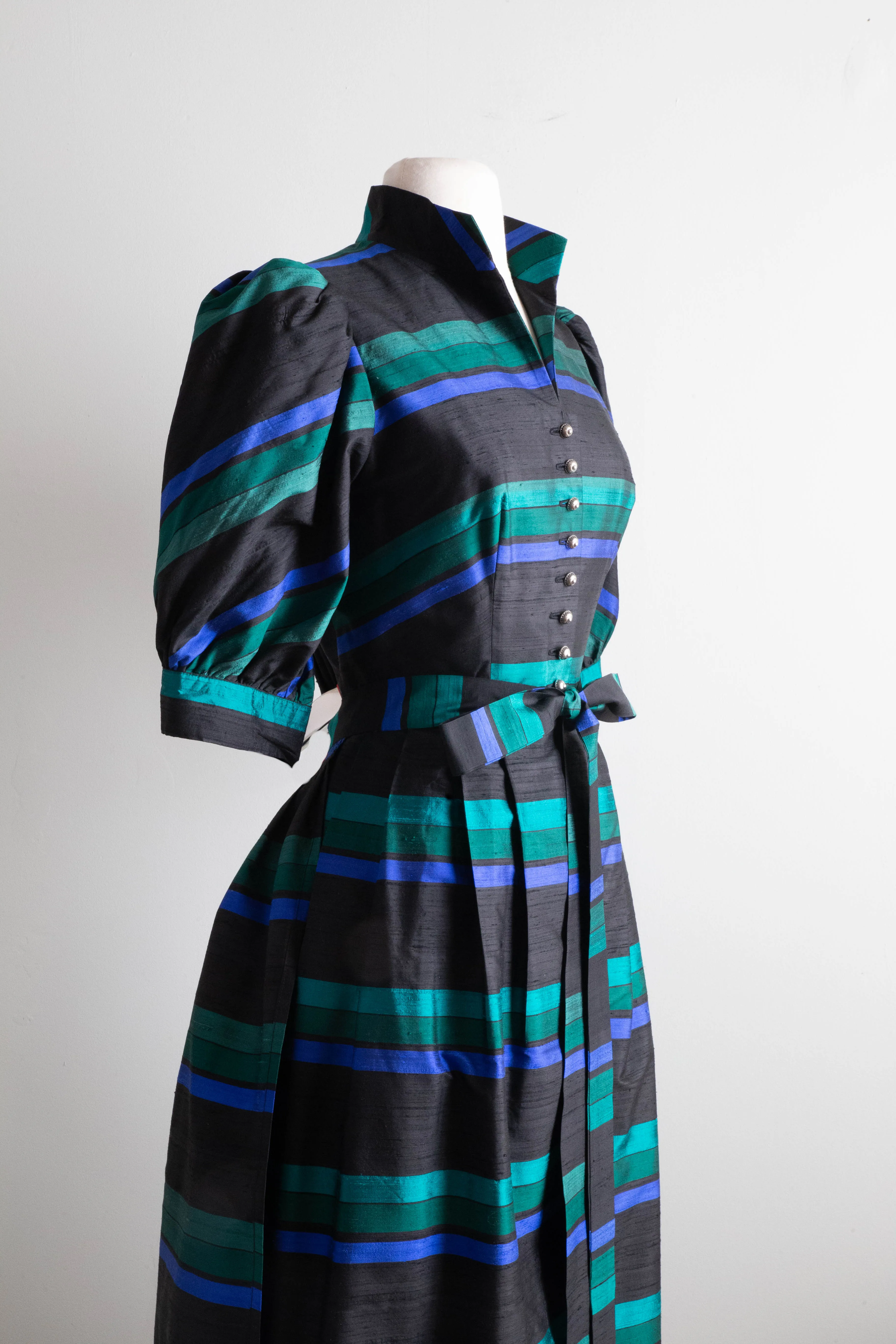 Beautiful 1970's Silk Holiday Plaid Dirndl Dress From Austria / Medium