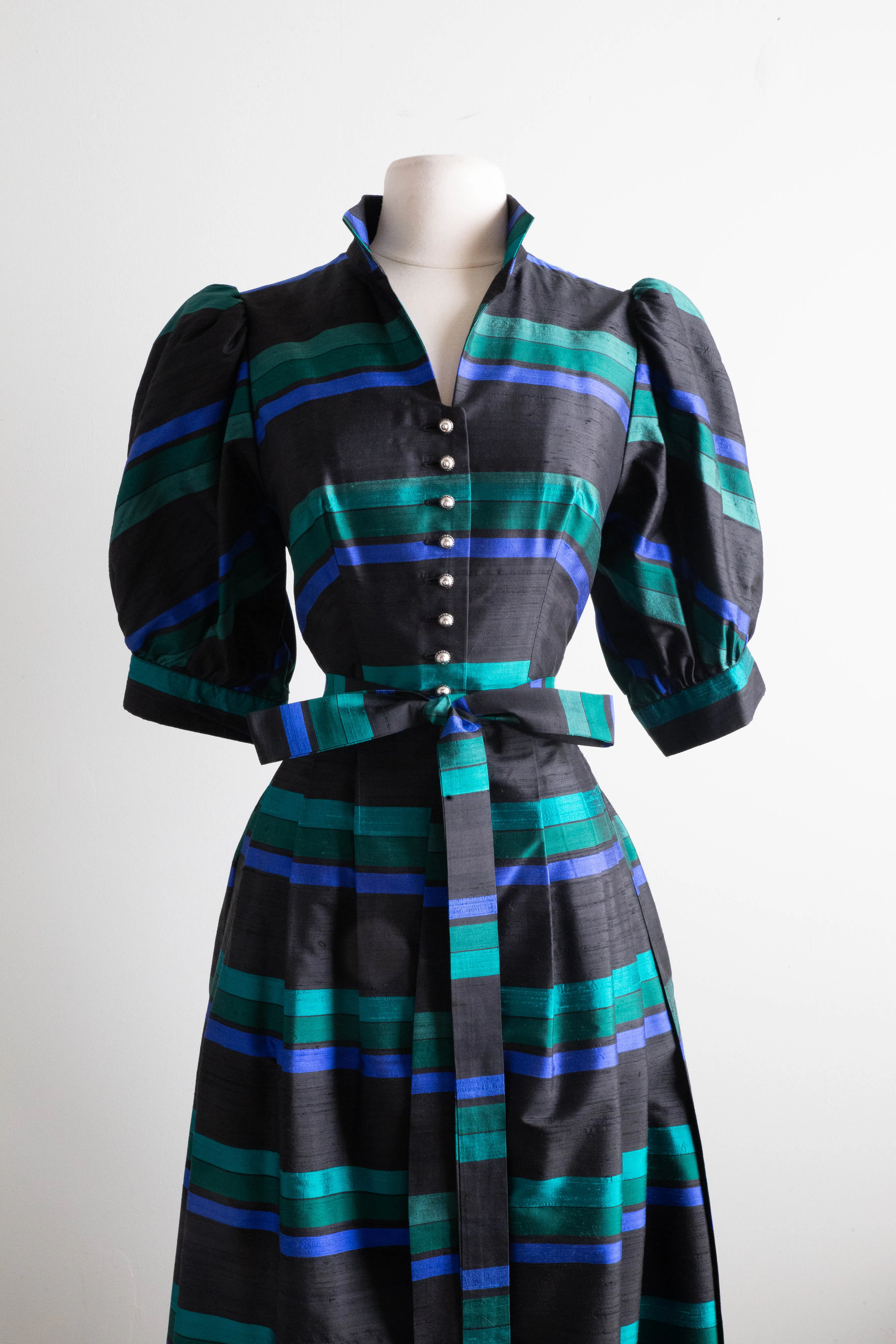 Beautiful 1970's Silk Holiday Plaid Dirndl Dress From Austria / Medium