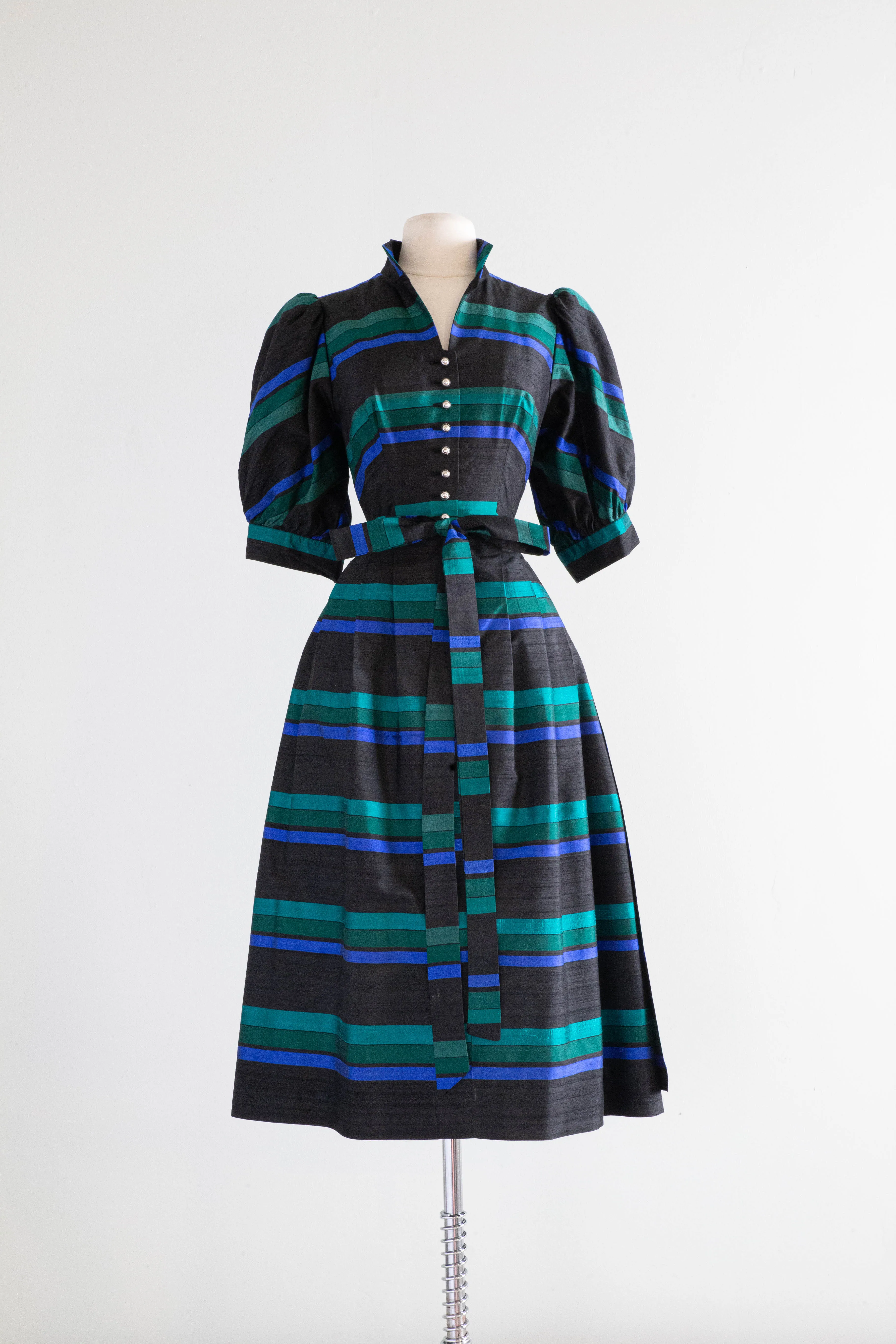 Beautiful 1970's Silk Holiday Plaid Dirndl Dress From Austria / Medium