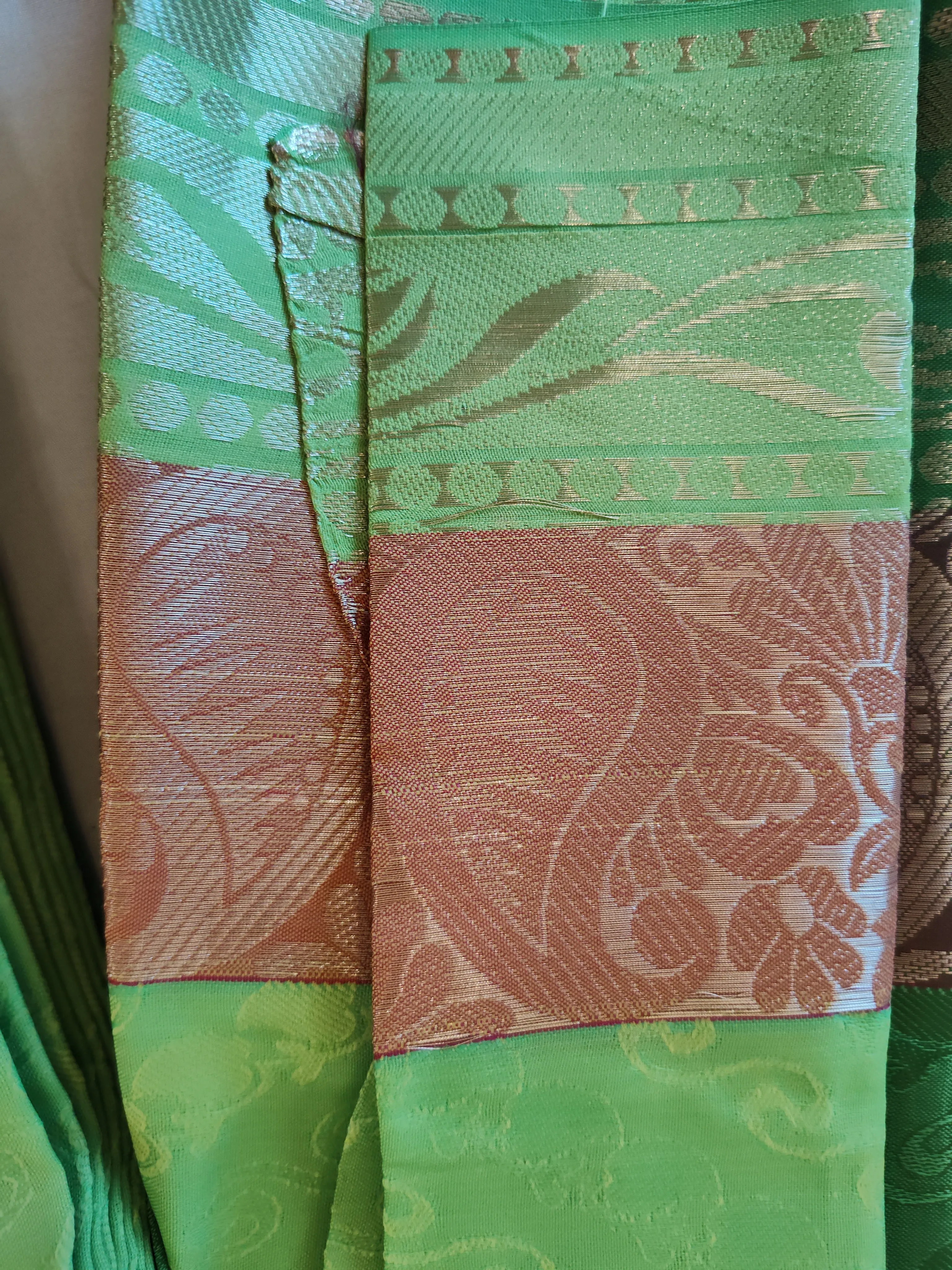 Beautiful Parrot Green Kuppadam Silk Saree