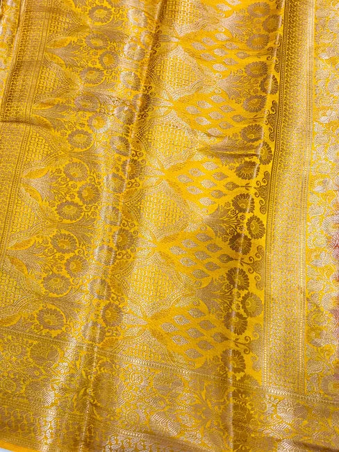 Beautiful Pink Color Banarasi Soft Silk Saree With Contrast Yellow Border