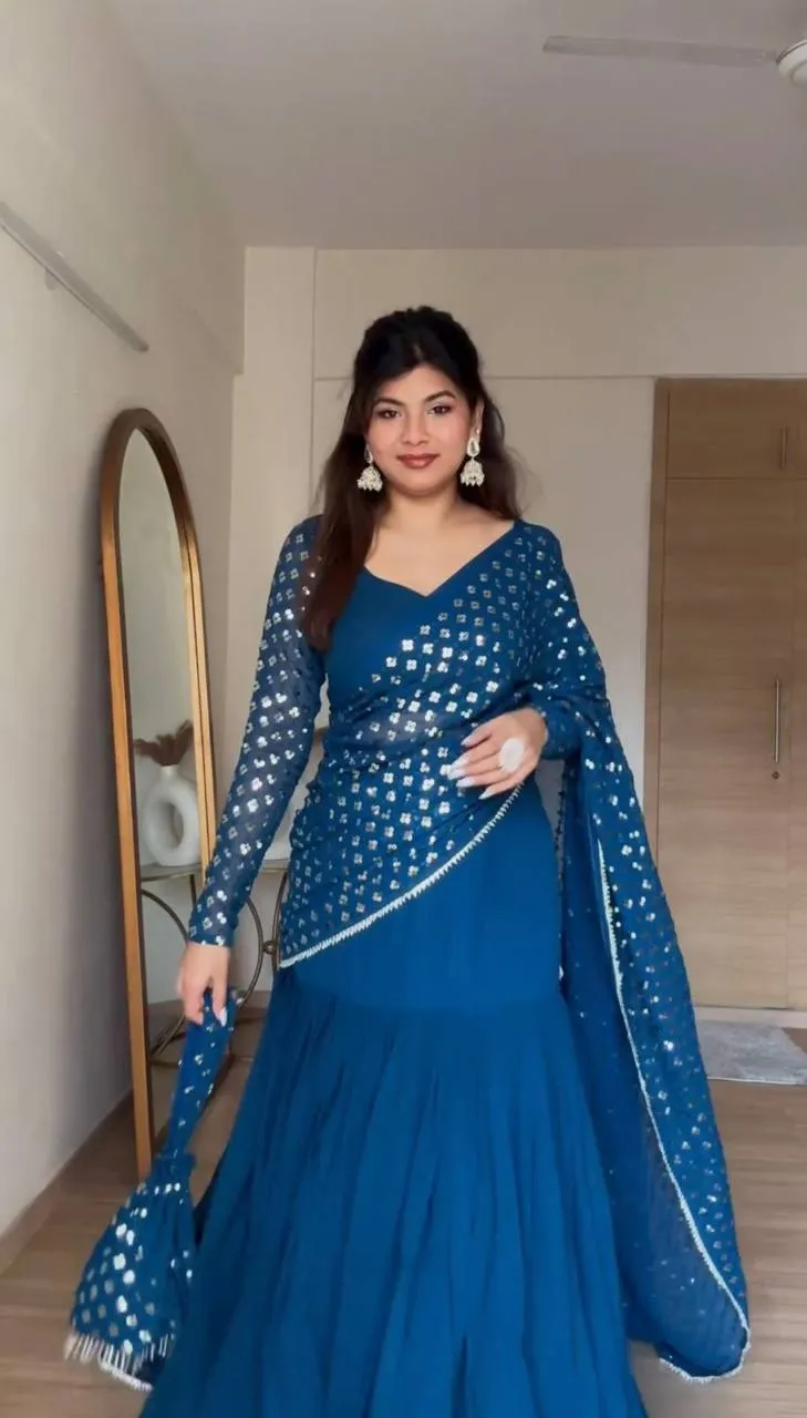 Blue Ready to Wear Lehenga Sareee