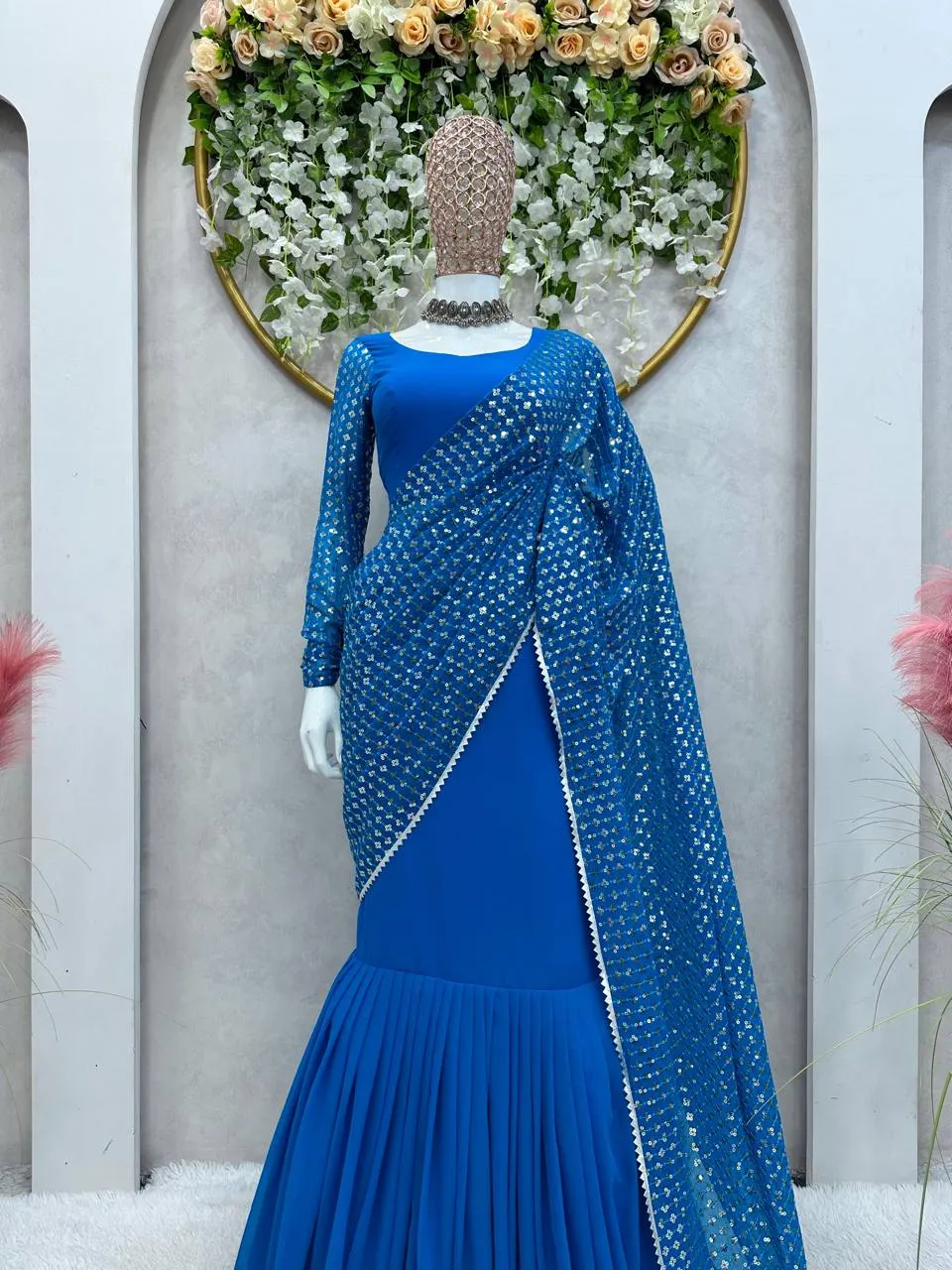 Blue Ready to Wear Lehenga Sareee