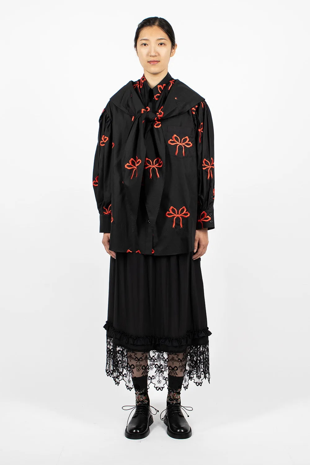 Bow Embroidered Shirt Black/Red