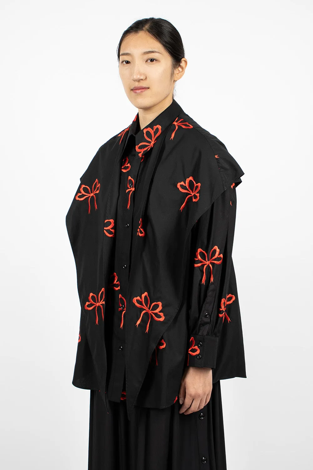 Bow Embroidered Shirt Black/Red