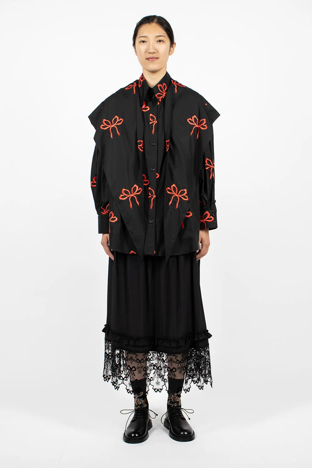 Bow Embroidered Shirt Black/Red