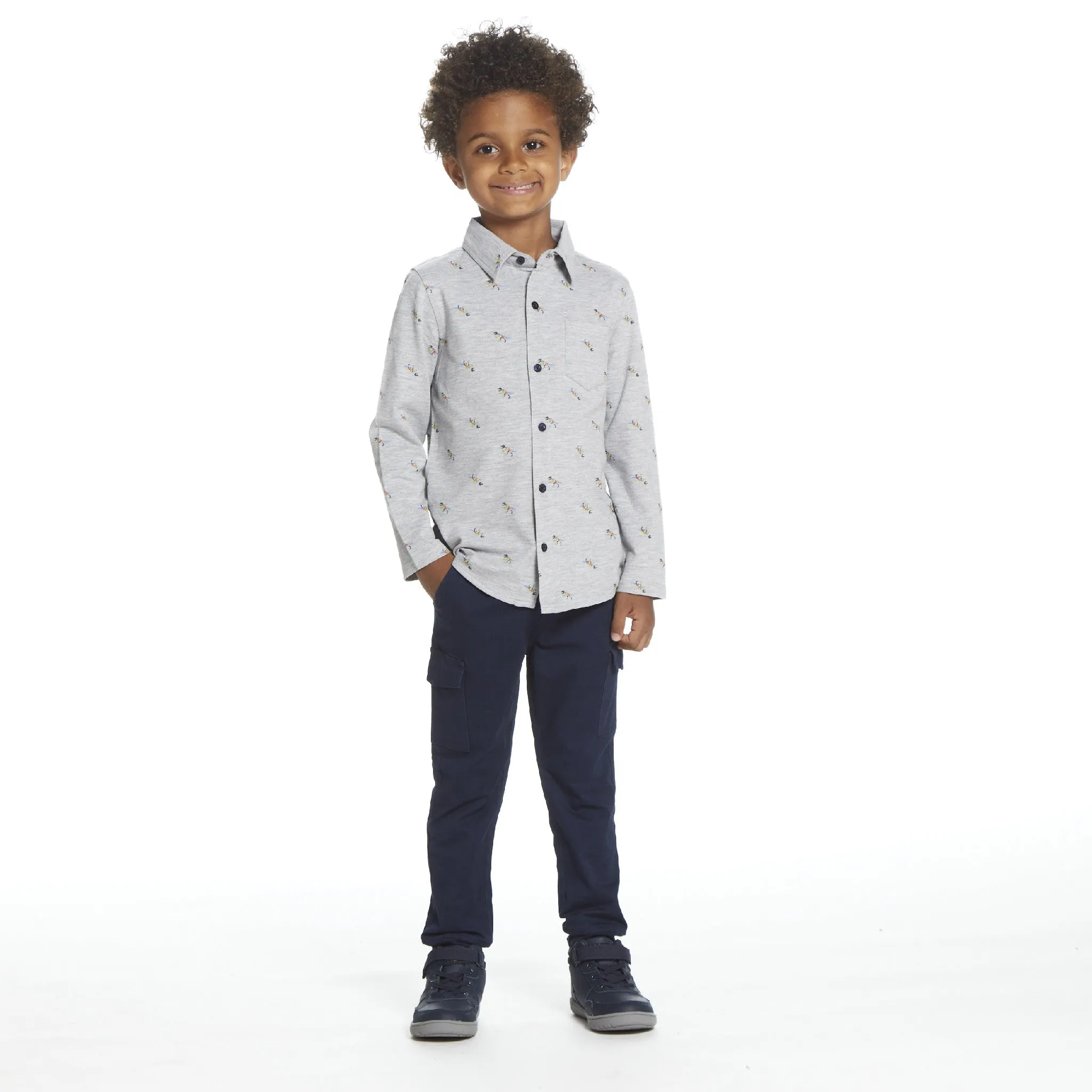 Boys Knit Dinosaur Button Down Shirt