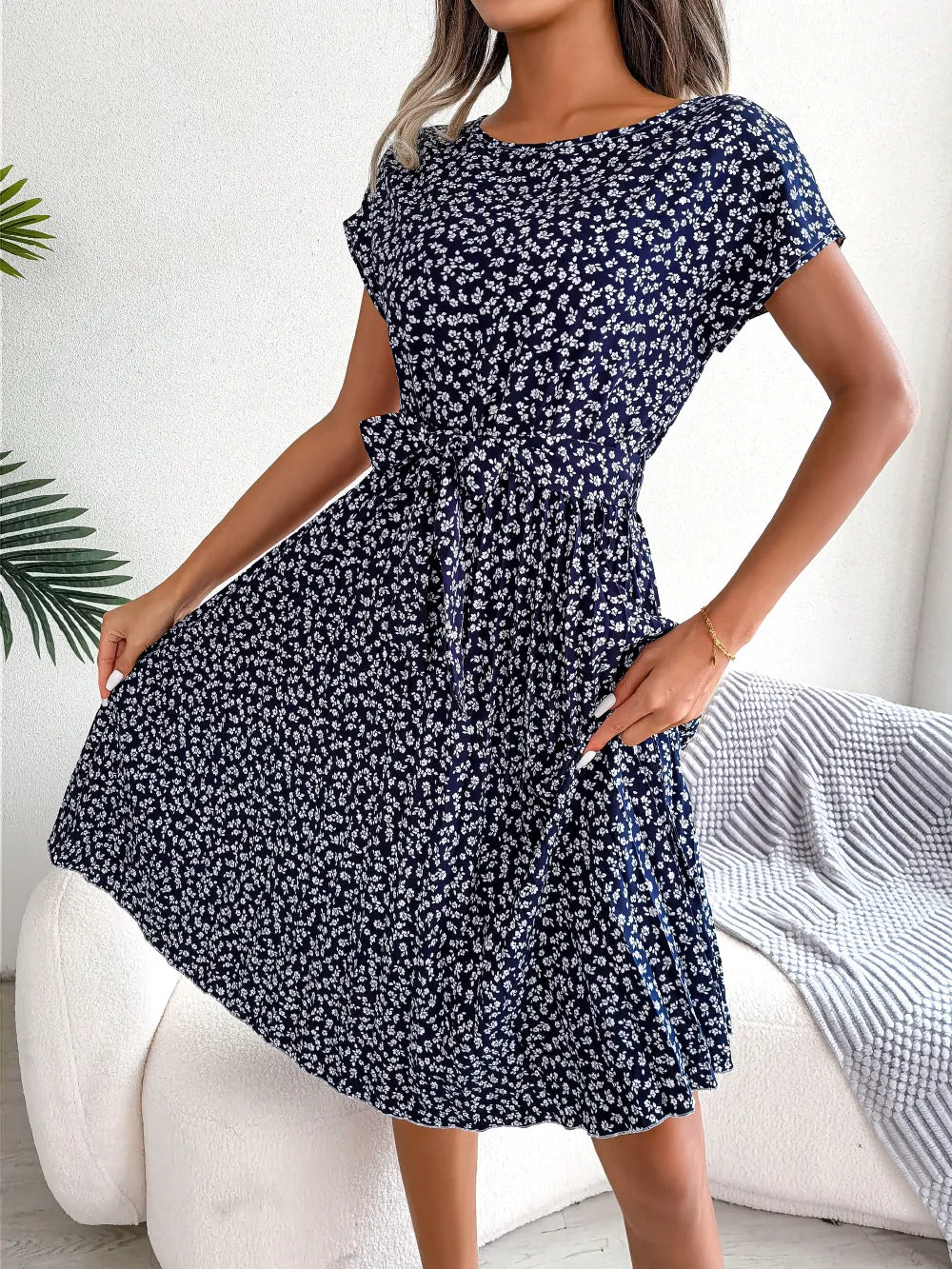 Casual Floral Pleated Dress