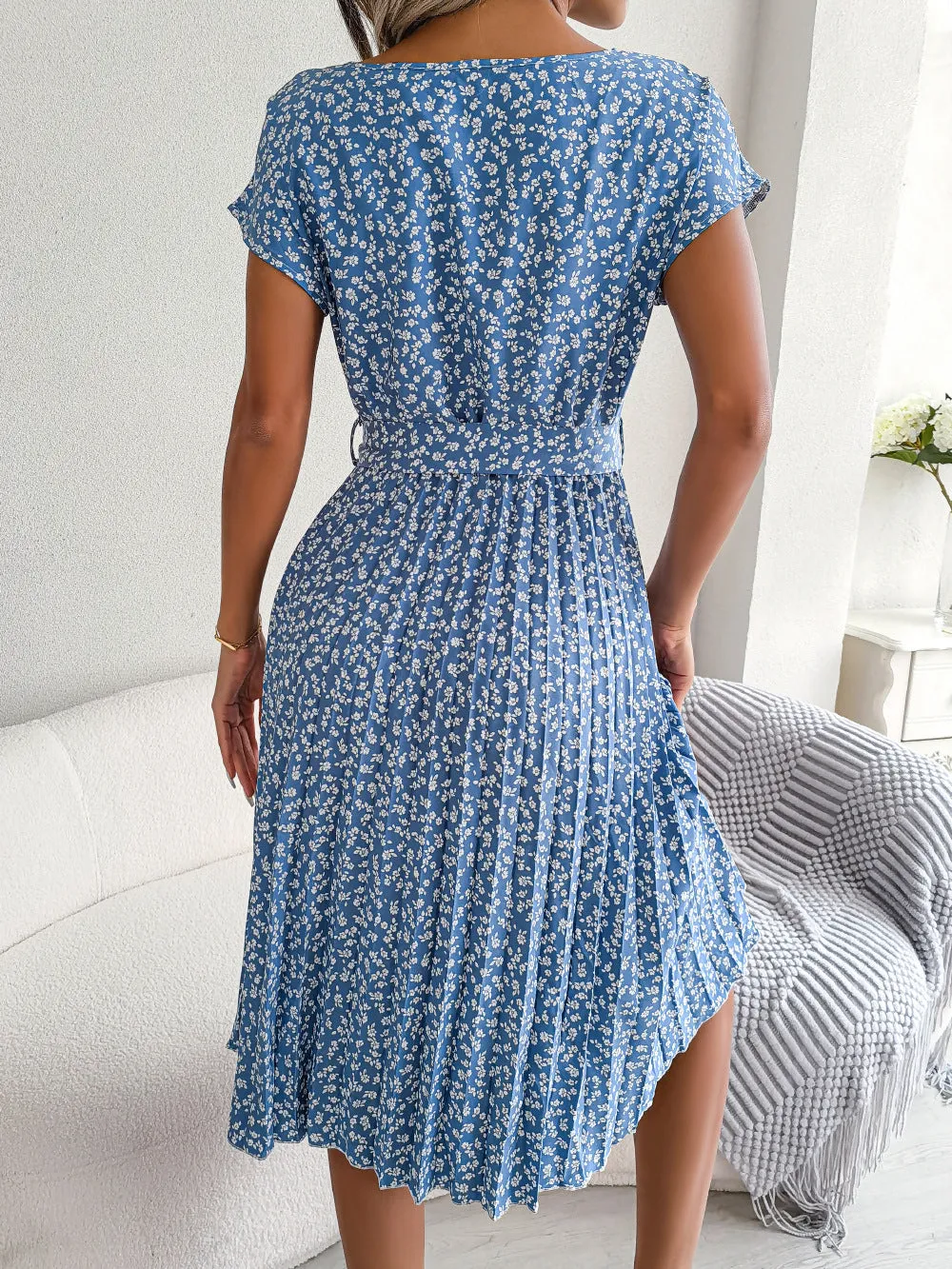 Casual Floral Pleated Dress