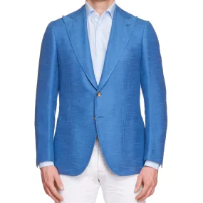 CESARE ATTOLINI Blue Cotton-Linen-Silk Unlined Peak Lapel Jacket 48 NEW US 38