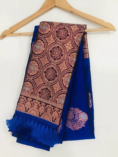 Charming Blue Color Fancy Design Art Silk Saree With Contrast Rich Pallu