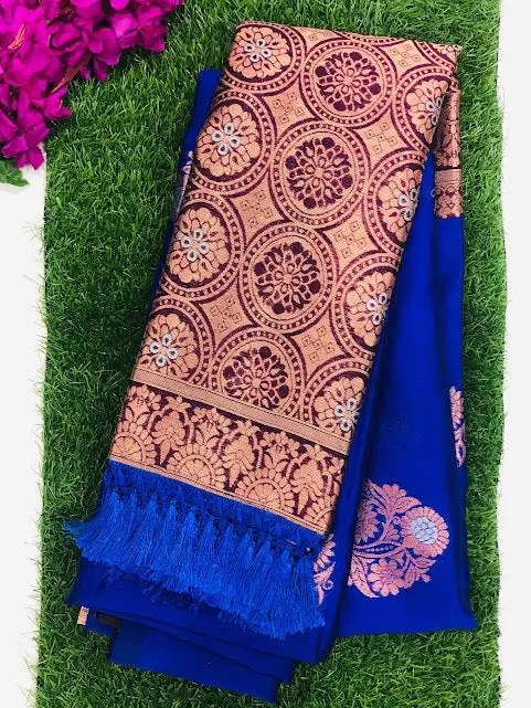 Charming Blue Color Fancy Design Art Silk Saree With Contrast Rich Pallu