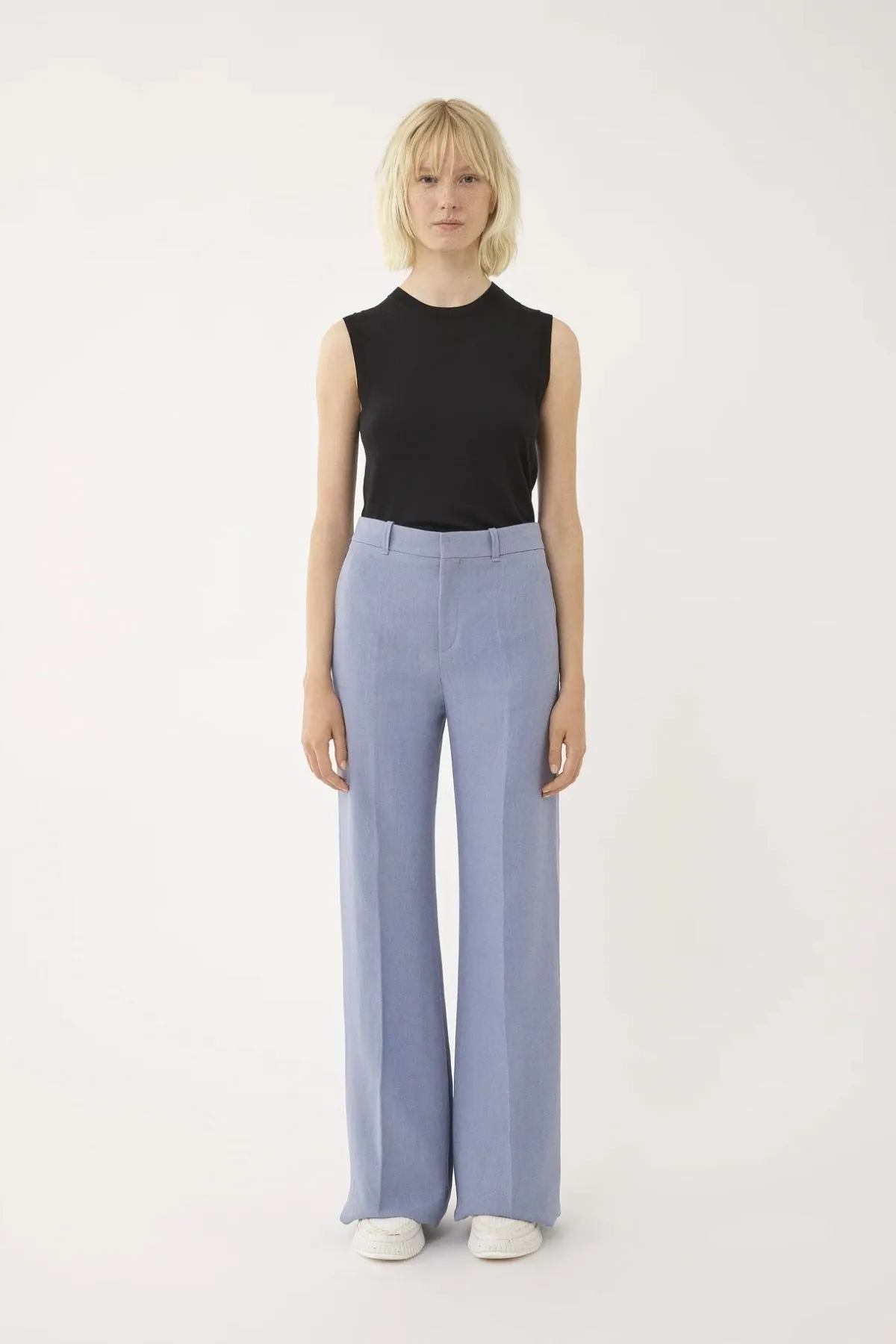 Chloé Linen Canvas Wide Leg Pant - Pebble Blue